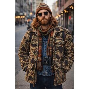Vintage Best Endorsed By Jim Catfish Hunter Camouflage Coat Size M Made In USA